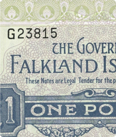 Close view of a Falkland Islands historical banknote